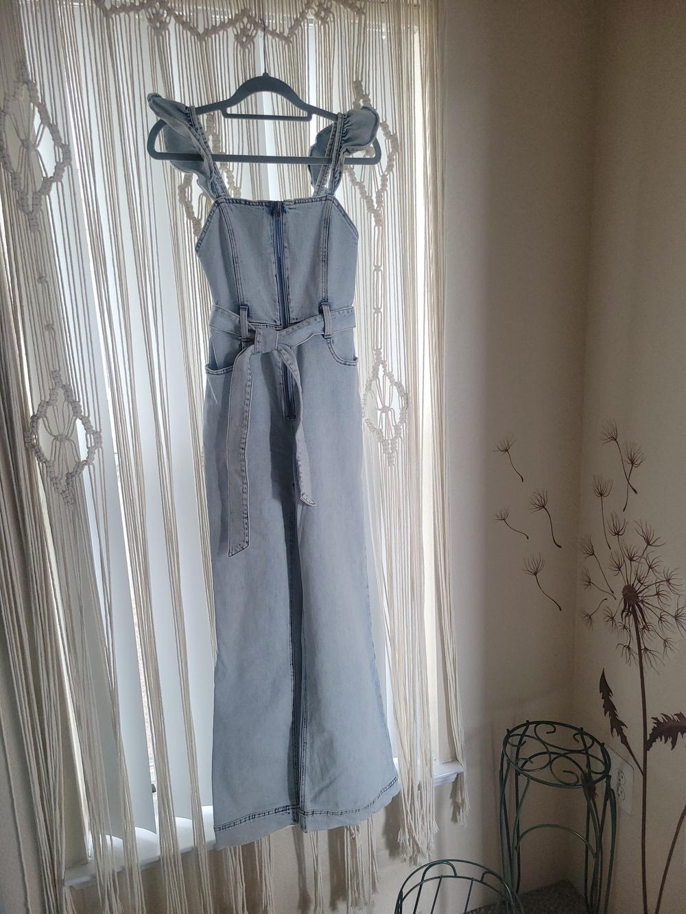 Alice + Olivia Light Wash Denim Overalls with Tie Waist